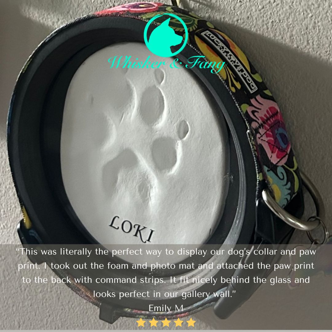 Customer testimonial for large circular black resin dog collar frame | Pet memorial gift