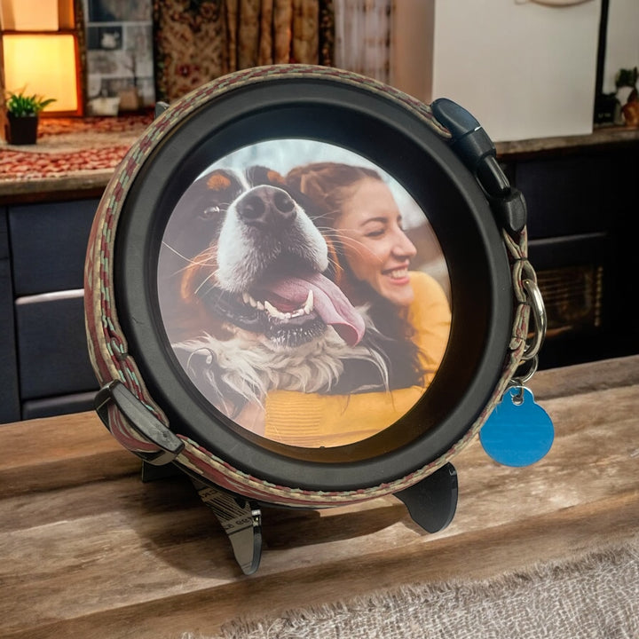 Halo pet frame and collar display for medium dog collars.