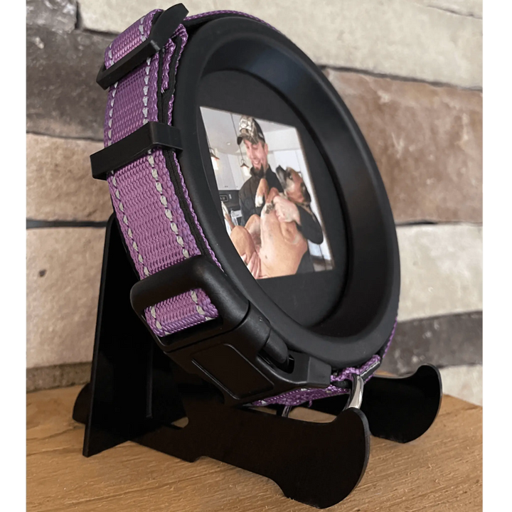 Stand -Black Acrylic Display Stand for Medium and Large Black Circular Resin Halo Pet Memorial Picture Frame and Collar Display by. Whisker & Fang