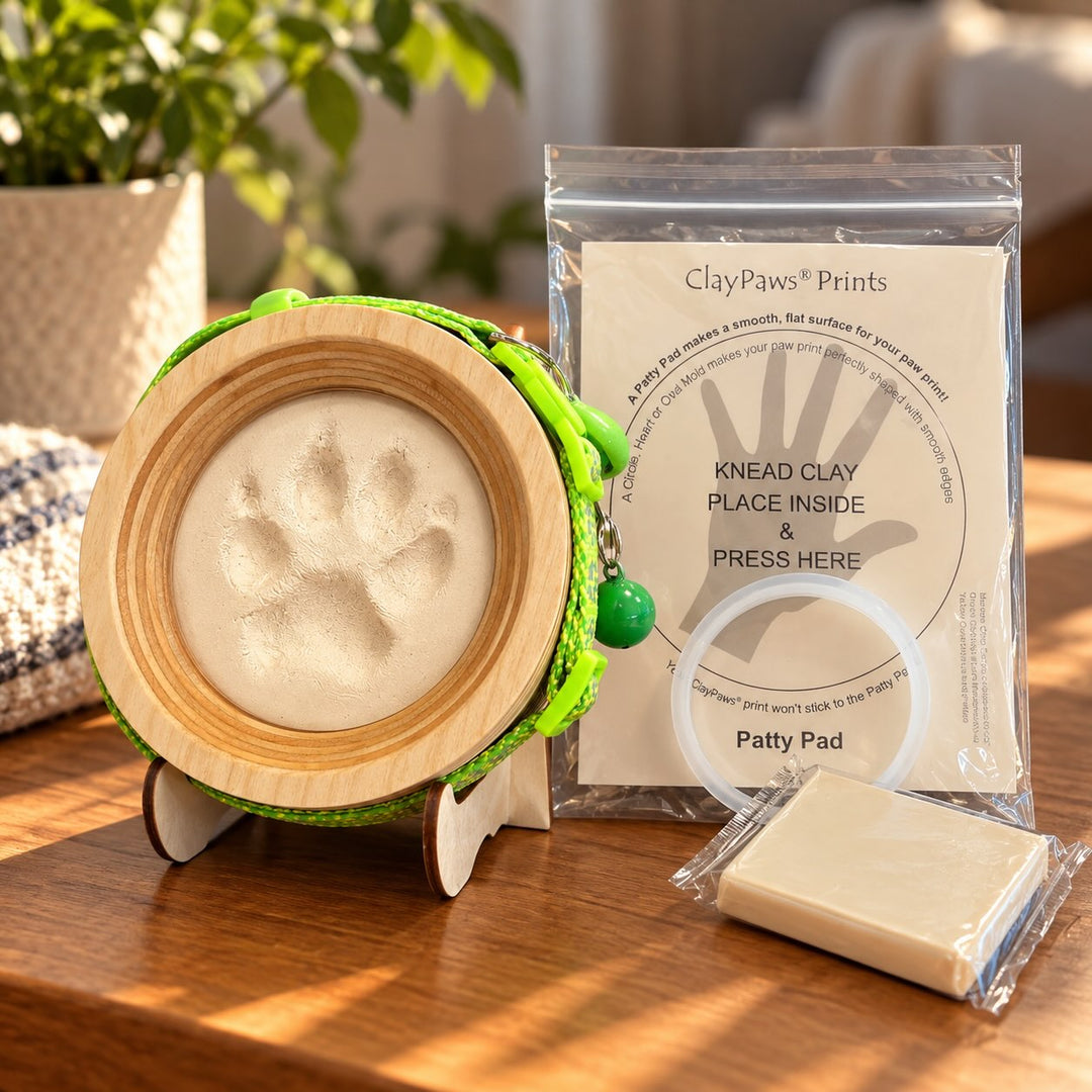  small dog or cat collar and clay paw print display frame and clay print making kit