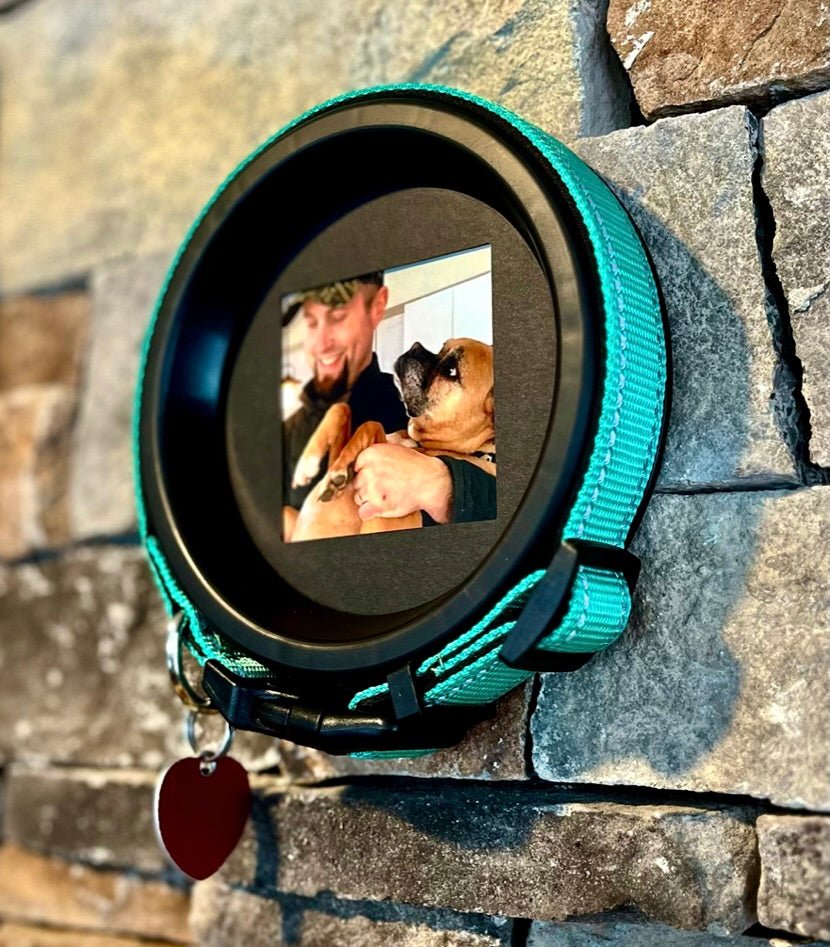 CircularBlack picture frame for medium dog collars | Pet loss keepsake & Memorial