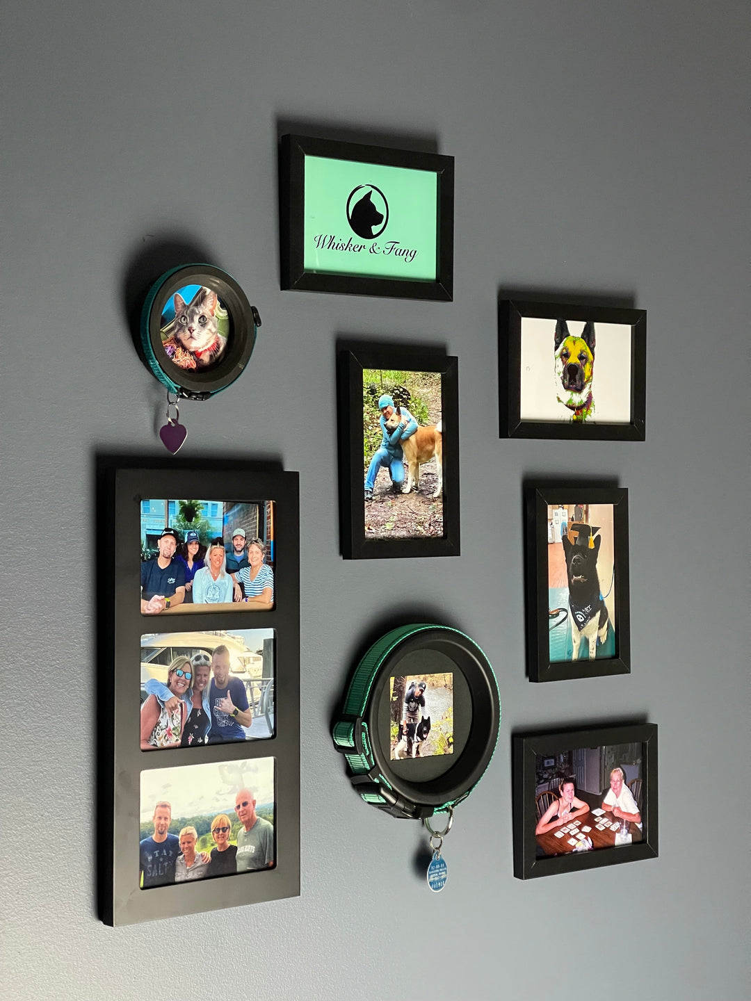 Medium dog collar memorial frame in black | Wall-mounted keepsake display